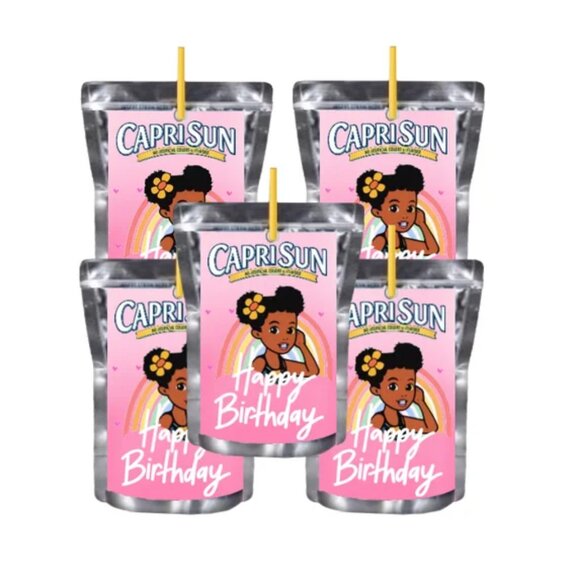 Custom Happy Birthday Juice Pouch labels, Pink Party Design, Set of 12 - Picture 2 of 4